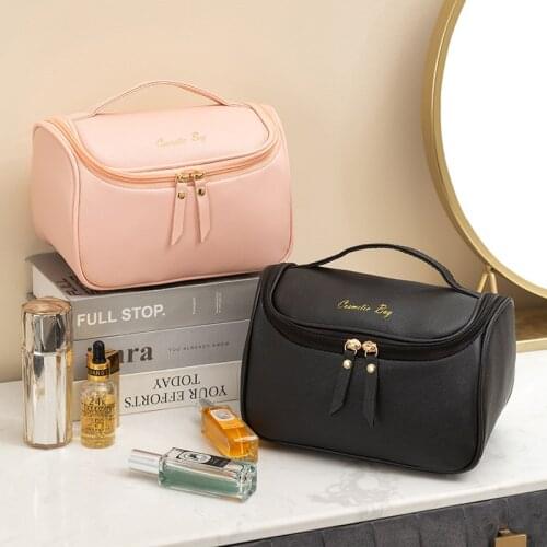 2021 Fashion Cosmetic Bag Women PU Handbag Large Capacity Makeup Bag Neceser Mujer Double Zipper Make Up Bag Toiletry Bag