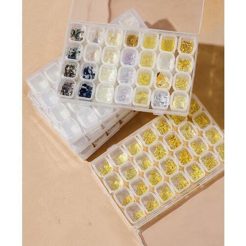 28 Grid/set Nails Glitter Half Pearl Rivet Studs Alloy Design Set For 3D Beads DIY Home Nail Art Decoration Jewelry Gem Supplier