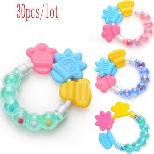30Pcs/lot Baby Silicone Gum kid Pram Crib Handle Silicone Activity Bell Stick Silica gel Shaker Rattle