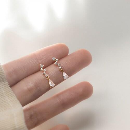 AIFENAO 925 Sterling Silver Water Drop Cubic Zirconia Stud Earrings for Women Korean Simple CZ Wedding Jewelry Female Girl Gifts