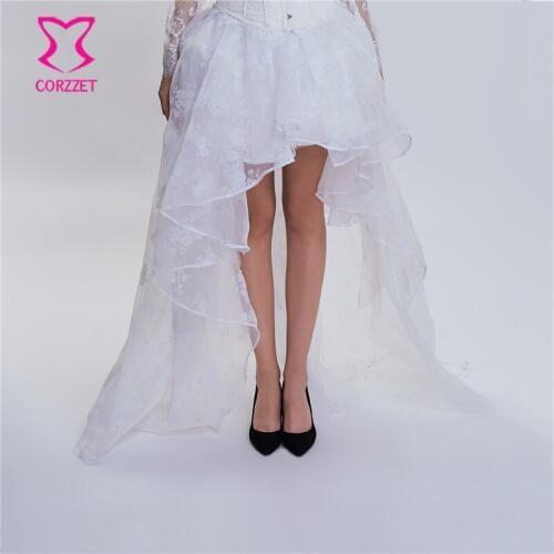 White Floral Chiffon Long Asymmetrical Midi Skirts Victorian Gothic Skirt Plus Size Steampunk Skirt Women Wedding Party Clubwear