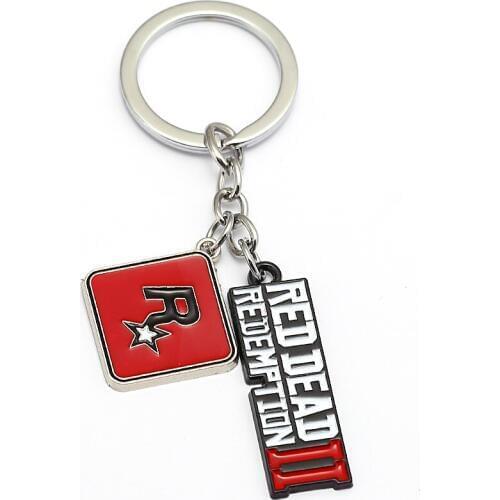 Mengtuyi R Star Game Jewelry Keychain Wilderness Red Geometric Red Dead Pendant Keyrings Holder Metal