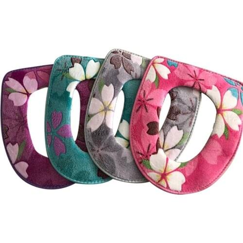 1pc Floral Printing Toilet Seat Covers Cushion Warm Comfortable Coral Velvet Overcoat Toilet Case Bathroom Accessories