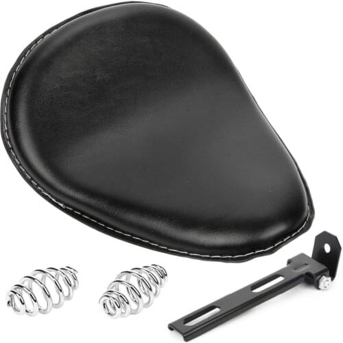 Black Leather Motorcycle Solo Saddle Seat 3" Mounting Bracket Spring Universal for Harley Chopper Bobber Custom for Honda