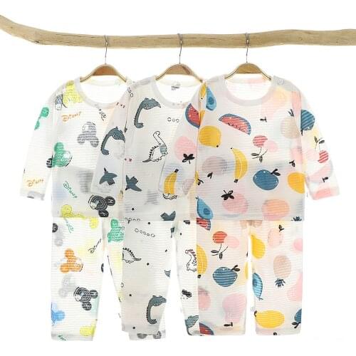Childrens home clothes, air-conditioned clothes, long sleeves, boys' and girls' pajamas, babys summer clothes, class A, 1-12 y