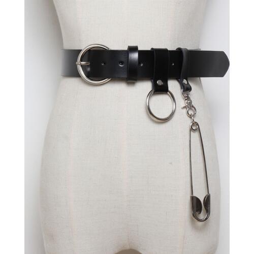 Long design casual metal ring leather belts female students jean canvas waist belts tide silver pin buckle jeans wild belts Men