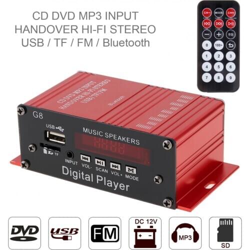 G8 2CH Bluetooth Car Audio Power Amplifier FM Radio Player Support SD / USB / DVD / MP3 Remote Controller for Car Motorcycle