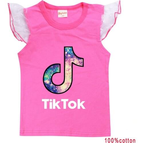TIK TOK girls cotton short-sleeved T-shirt vest girls flying sleeves cotton top Childrens summer fashion Casual clothing