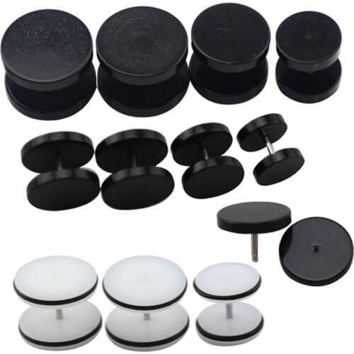 1 Pair Latest Design Earrings Black And White Acrylic Fake Plugs with 316L Surgical Steel New Trendy Ear Studs Piercings Jewelry