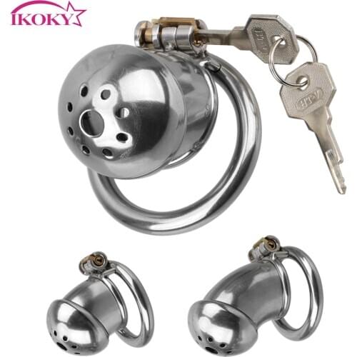 IKOKY Penis Attachments New Male Chastity Device Stainless Steel Chastity Belt Sex Toys for Men Penis Ring Bird Cock Cage Lock
