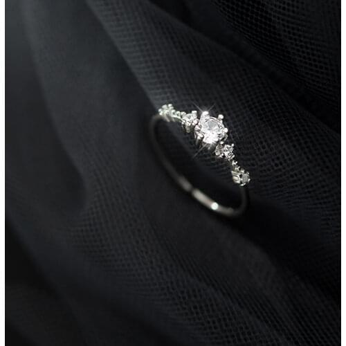 925 Sterling Silver Six Claw White Zirconia Finger Ring For Women Lady Girl Wedding Party S925 Charm Hand Jewelry