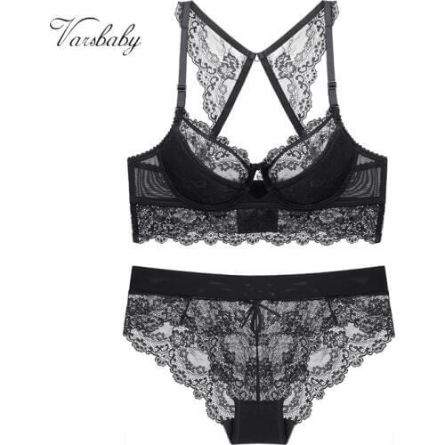 Varsbaby sexy push up underwear floral lace bra set 1 bra+1panty+1 Y-line straps 3pcs