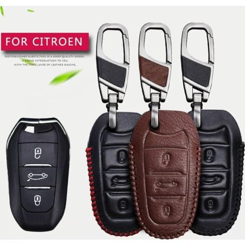 Leather Car Keyring Key Case Cover For Citroen C1 C2 C3 C4 Cactus Xsara Grand Picasso C5 Aircross Elysee Berlingo C Accessories