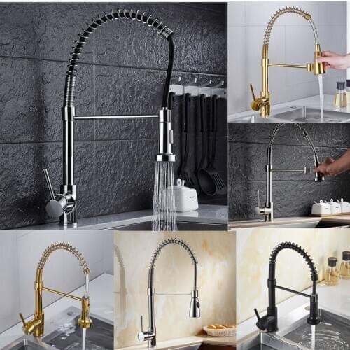 Brushed Silver Pull Out Faucet Single Handle Single Hole Rotatable Mixer Kitchen Sink Water Tap Home Improvement for Kitchen