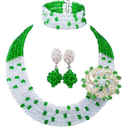Fashion Green Transparent Nigerian Wedding Necklace Costume African Beads Jewelry Set Crystal 5L-ZJ030