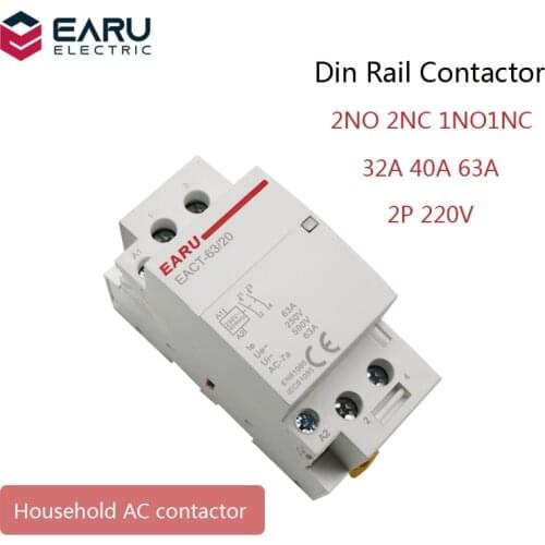 2P 32-63A 220V 230V 50/60Hz Din Rail Household AC Modular Contactor Switch Controller 2NO 2NC 1NO 1NC DIY Smart Home House Hotel