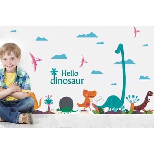 Cartoon Dinosaur Palm Tree Wall Stickers For Kids Rooms Nursery Children Decals Mural Decor DIY Home Art PVC Decoration