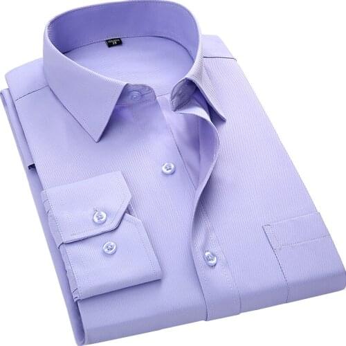 2021 Male Social Shirt Black Blue White Purple Red Pink 4XL Mens Business Casual Long Sleeve Shirt Twill Solid Color