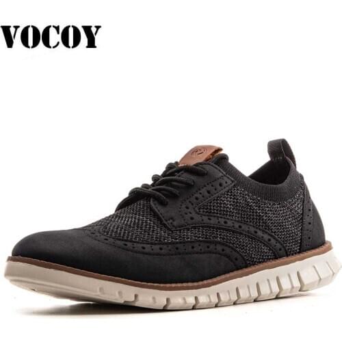 Mens Knit Leather Wingtip Oxford Casual Dress Loafers Non-slip Soft Sneakers Lightweight Breathable Mesh Walking Driving Shoes