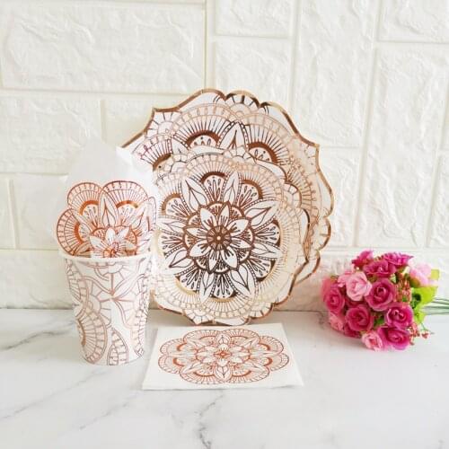 New Rose Printing Party Wedding Disposable Tableware Set Romantic Valentines Day Cup Plate Wedding Birthday Party Supplies