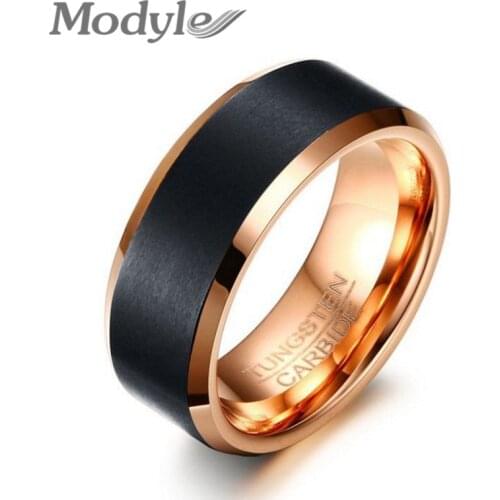 Modyle 2021 New Black Tungsten Rings for Men Jewelry 8MM Tungsten Carbide Mens Ring Wedding Bands