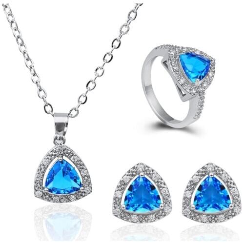 New Big Crystal Jewelry Sets Triangle Shape Neckalce Earrings Ring Set Statement Jewelry for Women