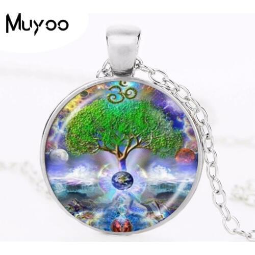 Om Tree of Life Necklace Chakra Pendant Mandala Namaste Jewelry Earth Planet Space Waterfall Photo Choker Neckless Women HZ1