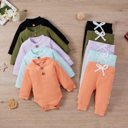 0-24M Babies Girls Sleepwear Clothes Set Cotton Soft Long Sleeve Tops Pants 2Pcs Autumn Kids Boys Clothing Outfits