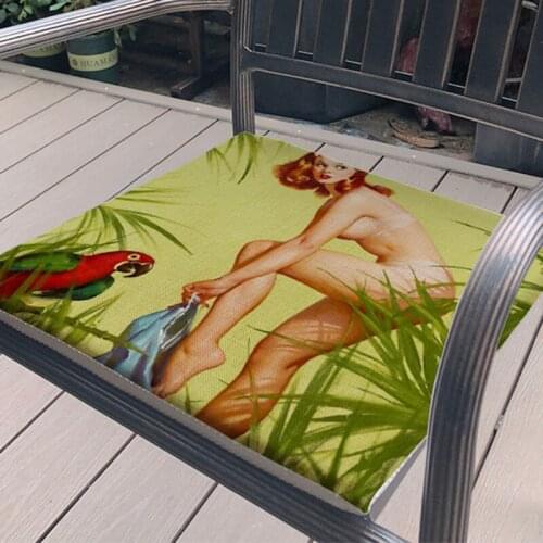 Chair Cushion linen Sexy fashion retro girl body painting art work non-slip soft and Chair mat Home Hotel Bar office Cushions