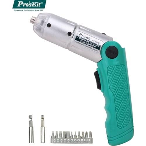 ProsKit PT-1136G Mini Electric Screwdriver Gun Rechargeable Foldable Cordless Drill Bits Lighted Repairing Power Tools Kit