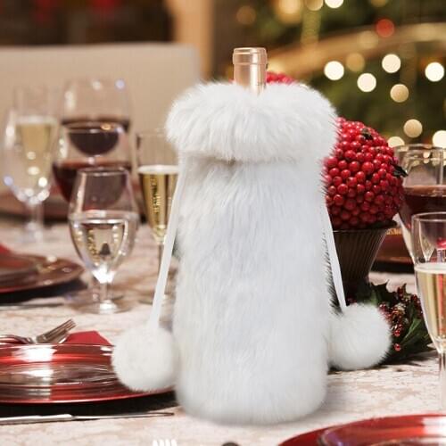 Christmas Bottle Bags Gift Wine Bottle Cover White Luxury Faux Fur New Year Decorations Home Christmas Decor Xmas Ornaments