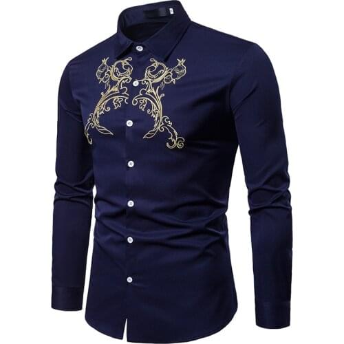 Brand Superior quality fall New mens shirt embroidered lapel large size casual slim long sleeve shirt camisa masculina