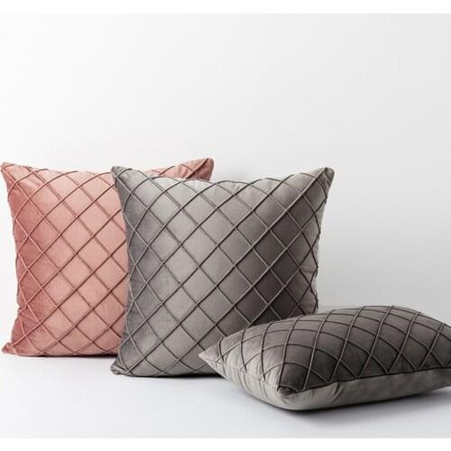 Gray Cushion Cover Handmade Rhombic Plaid Luxury Velvet Pillowcase Hotle Sofa Decorative Throw Pillow Cover Cushion Cover 45x45