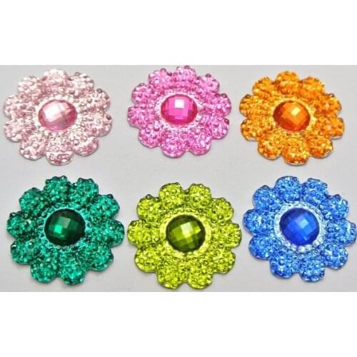 50 Mixed Color Acrylic Flatback Dotted Sunflower Rhinestone Gems 22mm No Hole