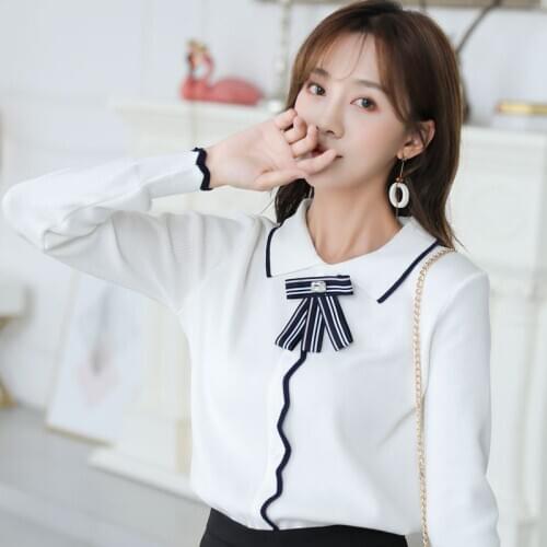 Girl Sweater Fashion 2021 Women Sweater Autumn New Knit Striped Loose Bow Collar Long Sleeve White Pullovers Sweater 11B