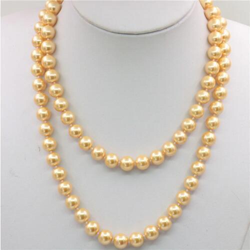 LONG 8mm Gold-Color South Sea Shell Pearl Necklace Rope Chain Beads Women Jewelry Making Natural Stone 36inch (Minimum Order1)