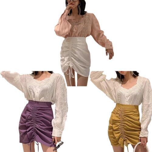 2020 New Korean Version Was Thin Drawstring Irregular Short Skirt Female Summer Bag Hip Temperament High Waist Skirt A Wor