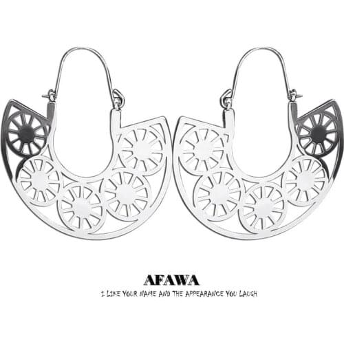 Stainless Steel Round Earings Women Silver Color Big Flower Hoop Earrings Women Boho Jewelry pendientes mujer boheme E9209S01