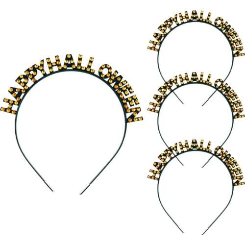 Women Sparkly Alloy Crystal Headdress Rhinestone Letter Headband for Halloween Party Christmas Creative Cosplay Hair Accessories
