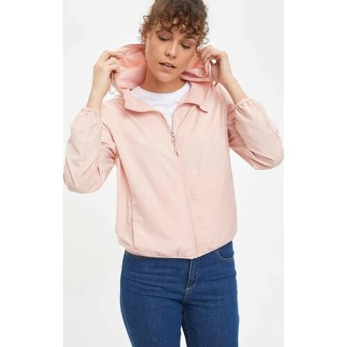 Womens Pink Hooded Zipper Raincoat