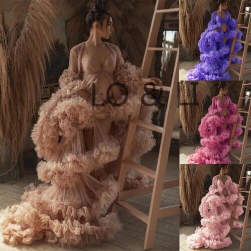 LO&LI Women Bridal Robe Maternity Sleepwear Tulle Dressing Gown Photography Birthday Dress