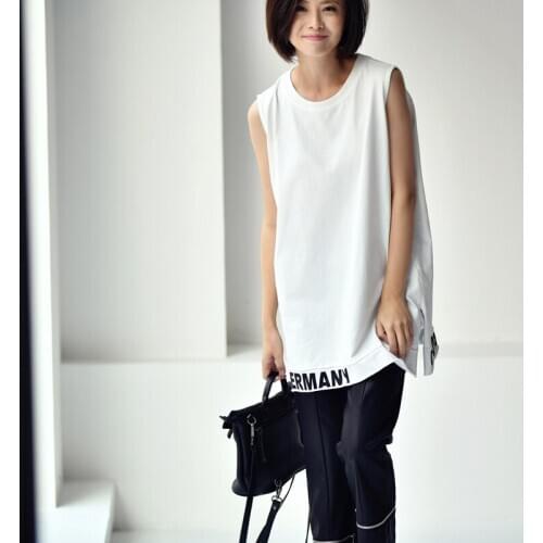 MICOCO B1015C Korean version of joker monogram printing splice medium length cotton round collar bottom vest woman autumn