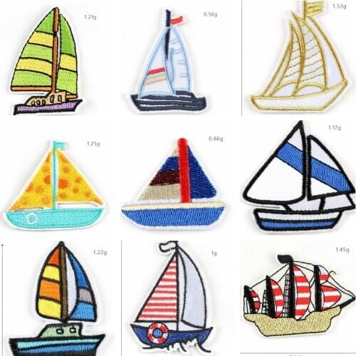 1PCS Sailing series Exquisite wholesale Embroidered Cheese boat Patches Iron On Badges Childrens Clothing Trimming Appliques