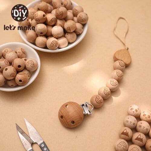 Lets make 10PCS 16mm Beech Wood Printing Round Beads DIY Wooden Crafts Jewelry Cartoon Patterns Baby Care Crafts Toys For Baby