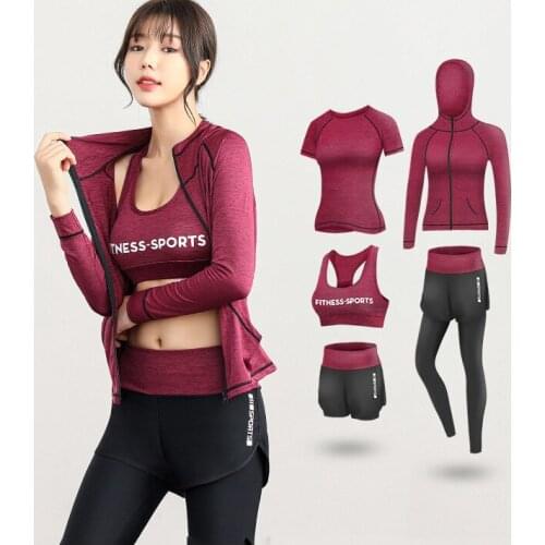 2 & 5pcs/set Women Sports Yoga Set Workout Sportswear Gym Fitness Shove Sleeve Sportswear Fitness Bottomed Pants High Waist