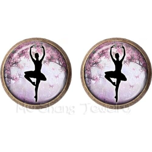 2018 Ballerina Silhouette 12 MM Glass Stud Earrings Ballerina Earrings Ballet Dancer Art Photo Ballerina Jewelry Women