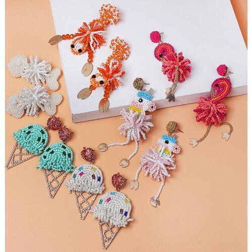 2021 New Arrival Boho Colorful Beads Long Earrings Women Wedding Gifts Trendy Ethnic Resin Drop Earrings Statement Jewelry