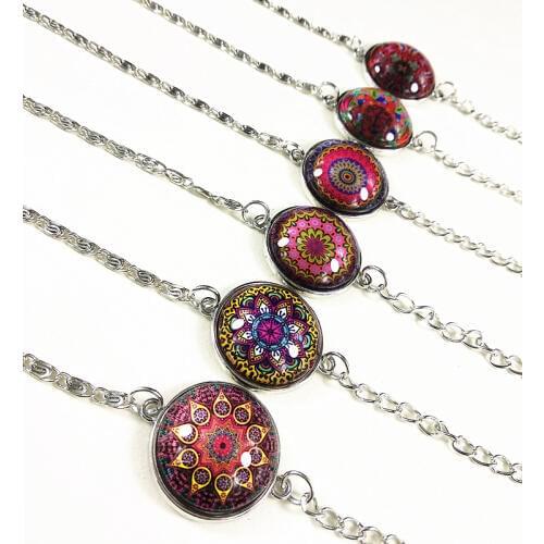 24pcs (12 styles )New design Mandala Zen Glass bracelets Bandanna Flower warm color, cold color hand chain for women girls