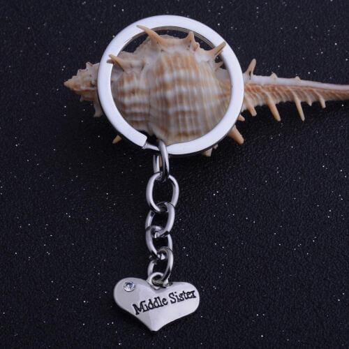 36PC Middle Sister Keychains Clear Crystal Heart Pendant Keyrings Family Sister Best Friend Birthday Gift Friendship Jewelry Hot