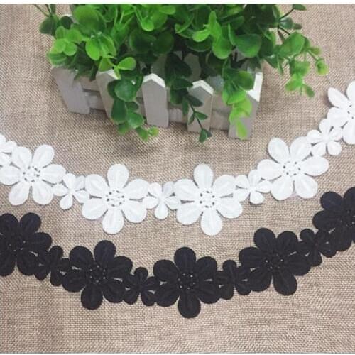 5 Yards White Black Cute Flower Water Soluble Lace Trims 5cm Width Beautiful Exquisite Ribbon Lace